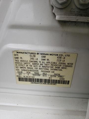 1N4BA41EX8C828385 - 2008 NISSAN MAXIMA SE WHITE photo 13