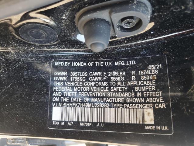 SHHFK7H49MU228282 - 2021 HONDA CIVIC SPORT 黑色 照片 12