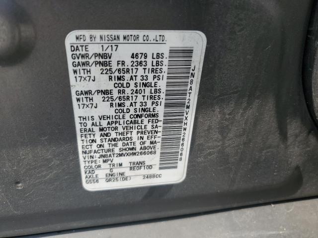 JN8AT2MVXHW266068 - 2017 NISSAN ROGUE S GRAY photo 13