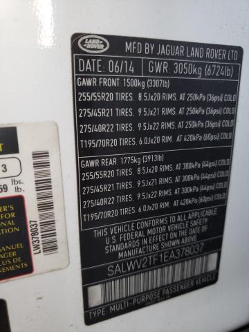 SALWV2TF1EA378037 - 2014 LAND ROVER RANGE ROVE AUTOBIOGRAPHY WHITE photo 13