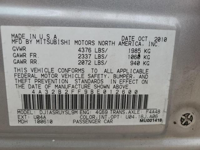 4A32B2FF9BE012600 - 2011 MITSUBISHI GALANT FE SILVER photo 12