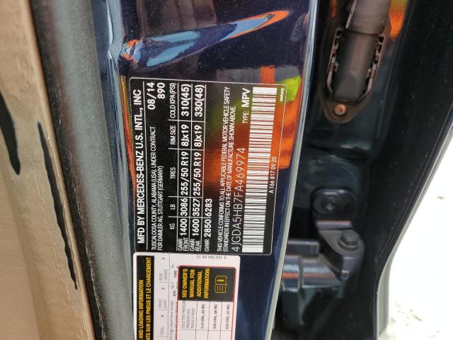 4JGDA5HB7FA469974 - 2015 MERCEDES-BENZ ML 350 4MATIC BLUE photo 12