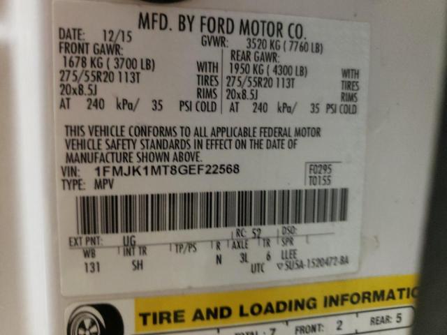 1FMJK1MT8GEF22568 - 2016 FORD EXPEDITION EL PLATINUM WHITE photo 13