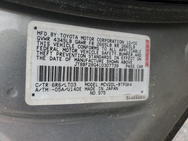 JT8BF28G410307739 - 2001 LEXUS ES 300 GRAY photo 13