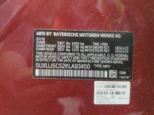 5UXUJ5C52KLA93450 - 2019 BMW X4 M40I BURGUNDY photo 13