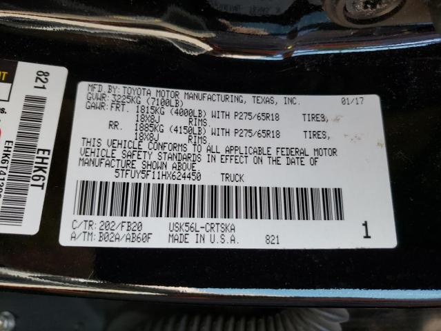 5TFUY5F11HX624450 - 2017 TOYOTA TUNDRA DOUBLE CAB SR/SR5 BLACK photo 12