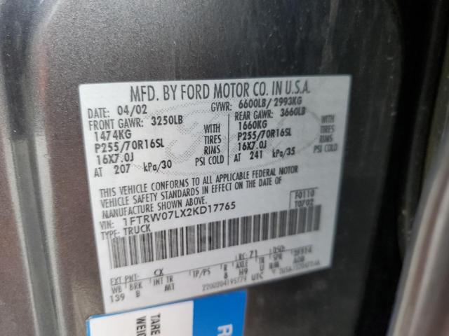 1FTRW07LX2KD17765 - 2002 FORD F150 SUPERCREW SILVER photo 12