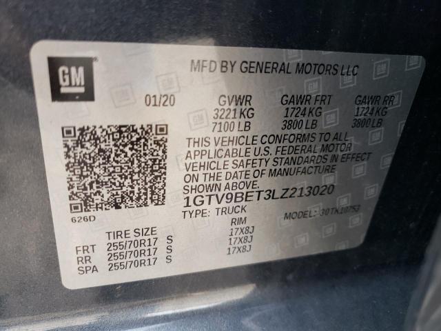 1GTV9BET3LZ213020 - 2020 GMC SIERRA K1500 SLE GRAY photo 12