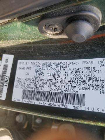 5TFJU4GN5DX045112 - 2013 TOYOTA TACOMA DOUBLE CAB PRERUNNER GREEN photo 12