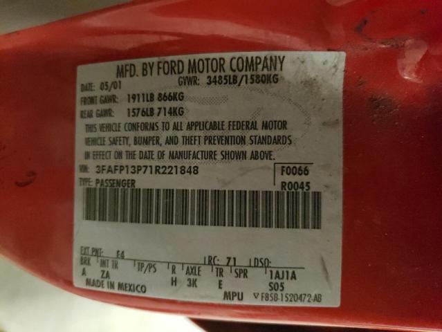 3FAFP13P71R221848 - 2001 FORD ESCORT RED photo 12