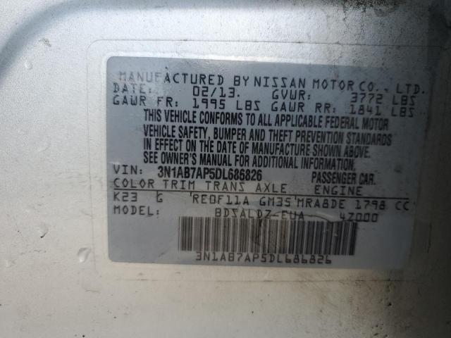 3N1AB7AP5DL686826 - 2013 NISSAN SENTRA S SILVER photo 13