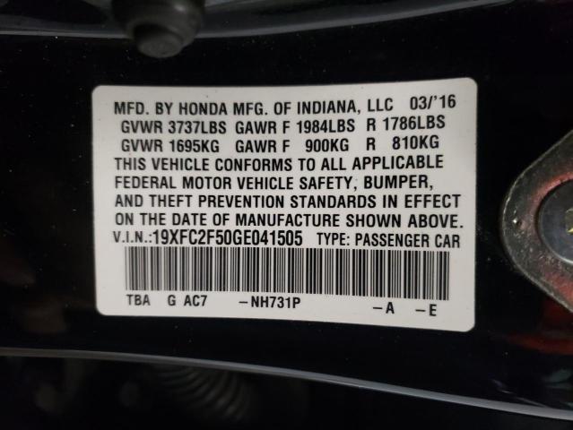 19XFC2F50GE041505 - 2016 HONDA CIVIC LX BLACK photo 12