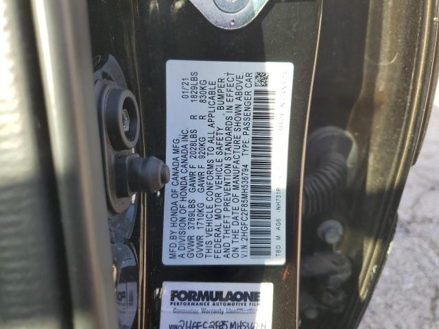 2HGFC2F85MH536794 - 2021 HONDA CIVIC SPORT BLACK photo 12