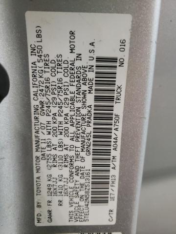 5TELU42N58Z513161 - 2008 TOYOTA TACOMA DOUBLE CAB 银色 照片 10