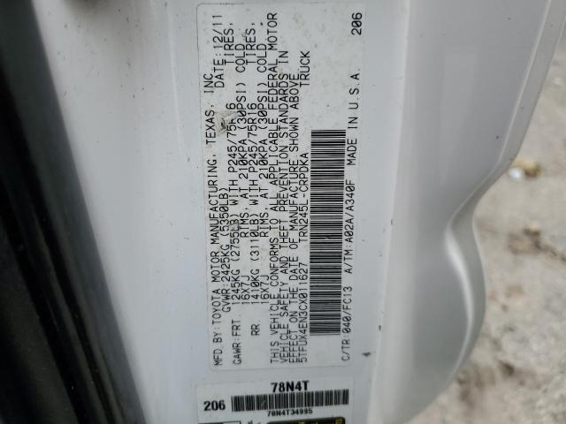 5TFUX4EN3CX011627 - 2012 TOYOTA TACOMA ACCESS CAB თეთრი ფოტო 12