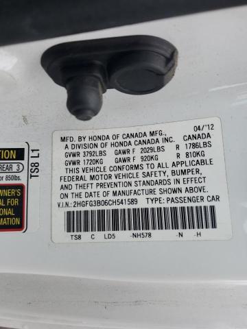 2HGFG3B06CH541589 - 2012 HONDA CIVIC EXL WHITE photo 12