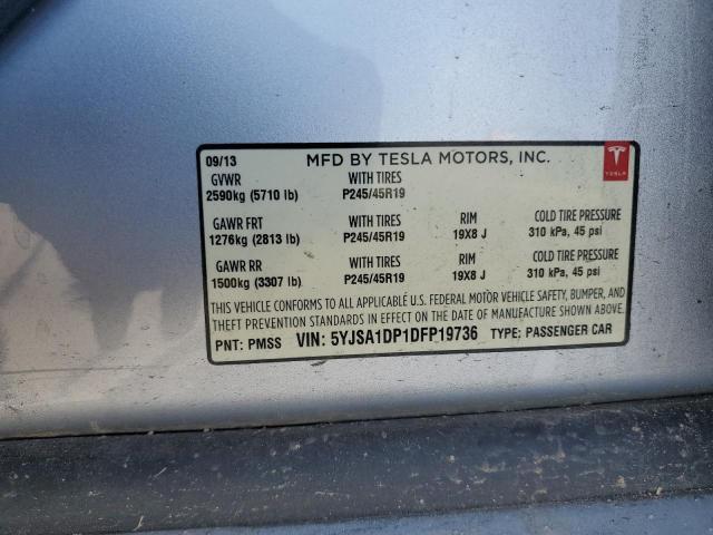 5YJSA1DP1DFP19736 - 2013 TESLA MODEL S Արծաթագույն լուսանկար 13