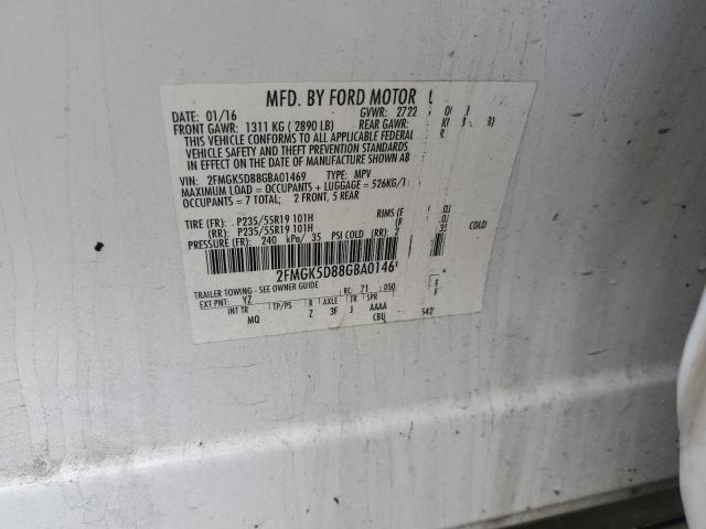 2FMGK5D88GBA01469 - 2016 FORD FLEX LIMITED WHITE photo 13