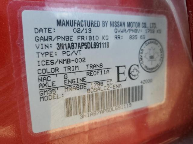 3N1AB7AP5DL691119 - 2013 NISSAN SENTRA S RED photo 13