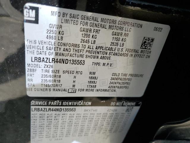 LRBAZLR44ND135563 - 2022 BUICK ENVISION PREFERRED შავი ფოტო 13