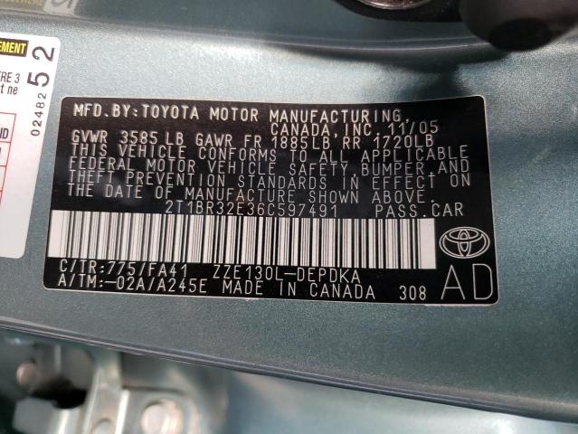 2T1BR32E36C597491 - 2006 TOYOTA COROLLA CE TEAL photo 13