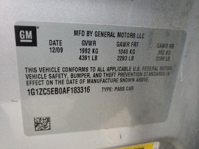 1G1ZC5EB0AF183316 - 2010 CHEVROLET MALIBU 1LT SILVER photo 10