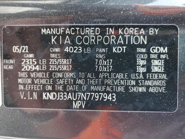 KNDJ33AU7N7797943 - 2022 KIA SOUL EX CHARCOAL photo 12