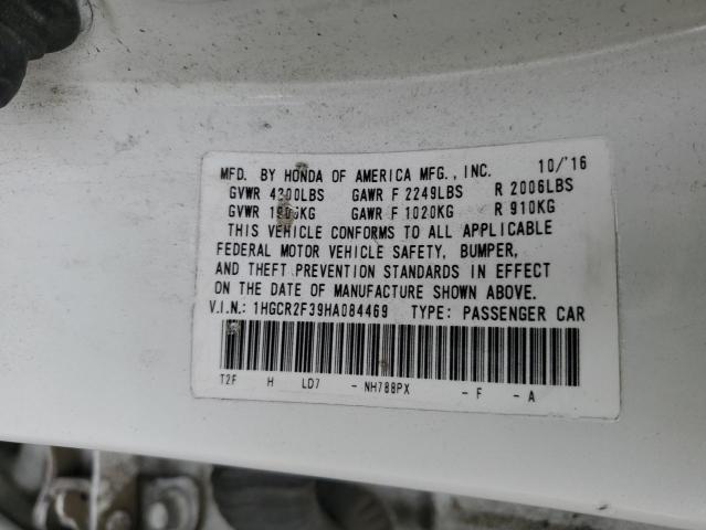 1HGCR2F39HA084469 - 2017 HONDA ACCORD LX WHITE photo 12