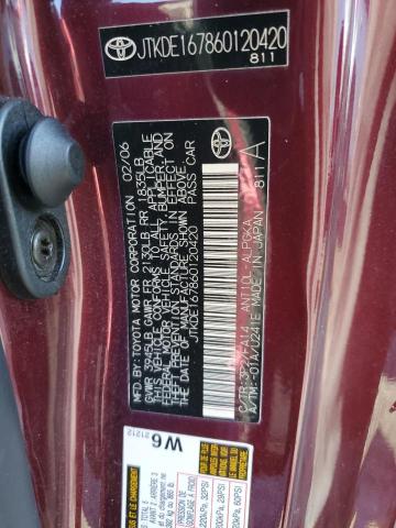 JTKDE167860120420 - 2006 TOYOTA SCION TC 栗色 照片 13