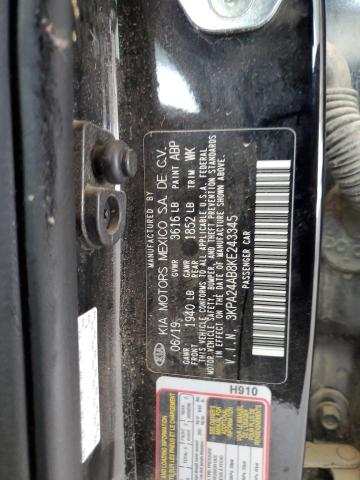 3KPA24AB8KE243345 - 2019 KIA RIO S BLACK photo 13