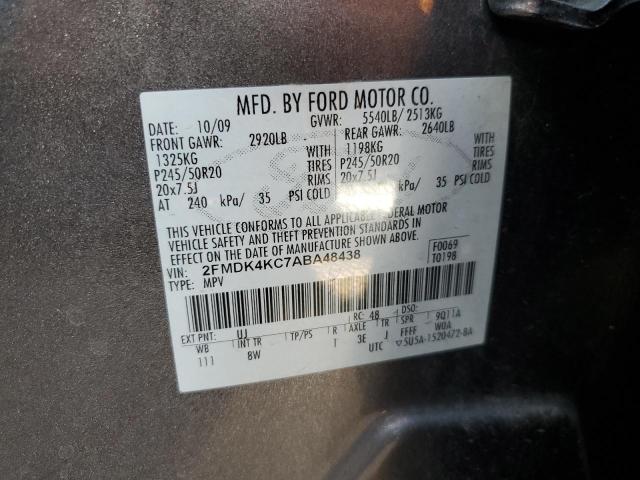 2FMDK4KC7ABA48438 - 2010 FORD EDGE LIMITED GRAY photo 12