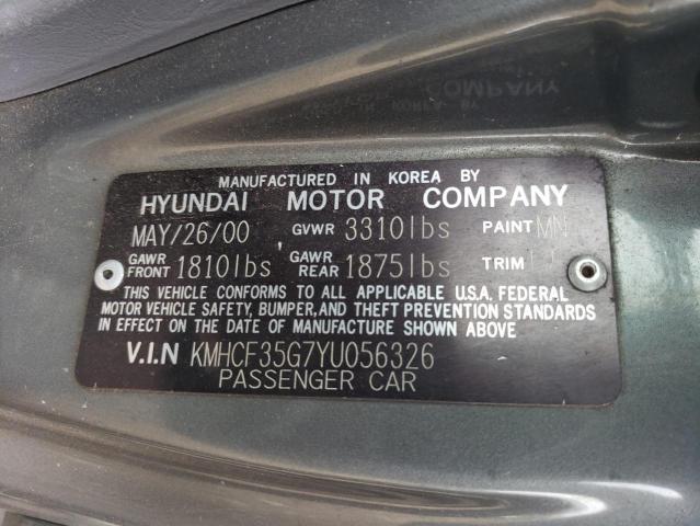 KMHCF35G7YU056326 - 2000 HYUNDAI ACCENT L GRAY photo 12