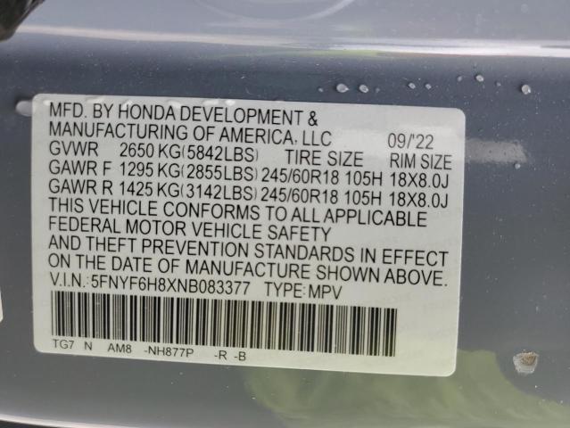 5FNYF6H8XNB083377 - 2022 HONDA PILOT TRAILSPORT BLUE photo 13