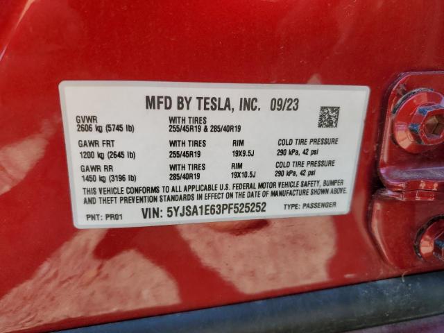5YJSA1E63PF525252 - 2023 TESLA MODEL S 红色 照片 12