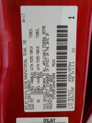 5TFUM5F14HX073040 - 2017 TOYOTA TUNDRA DOUBLE CAB SR/SR5 RED photo 13