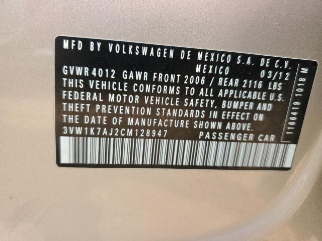 3VW1K7AJ2CM128947 - 2012 VOLKSWAGEN JETTA BASE Qızıl foto 12