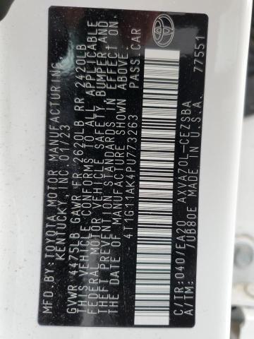 4T1G11AK4PU773263 - 2023 TOYOTA CAMRY SE NIGHT SHADE WHITE photo 12