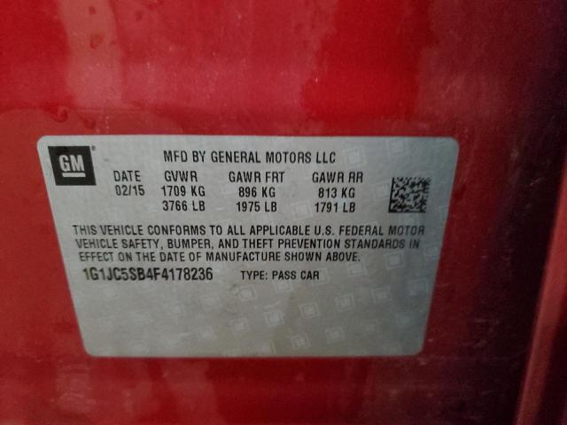 1G1JC5SB4F4178236 - 2015 CHEVROLET SONIC LT RED photo 12