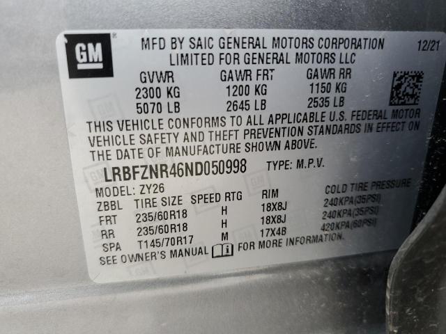 LRBFZNR46ND050998 - 2022 BUICK ENVISION ESSENCE GRAY photo 13