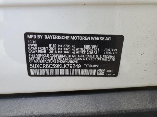 5UXCR6C59KLK79249 - 2019 BMW X5 XDRIVE40I WHITE photo 12