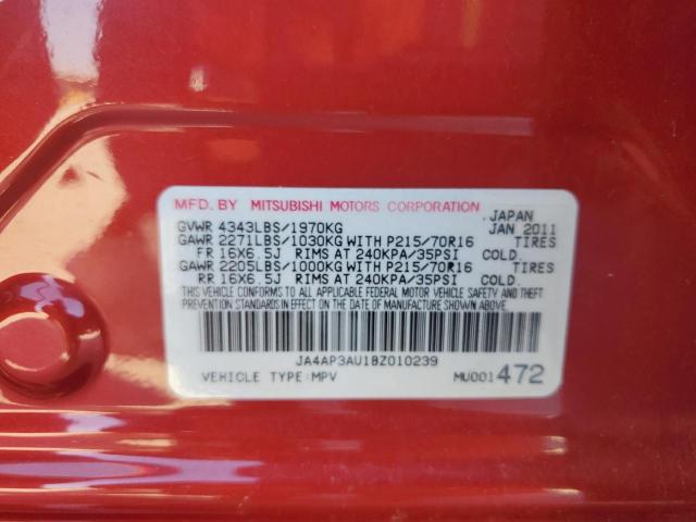 JA4AP3AU1BZ010239 - 2011 MITSUBISHI OUTLANDER ES RED photo 12