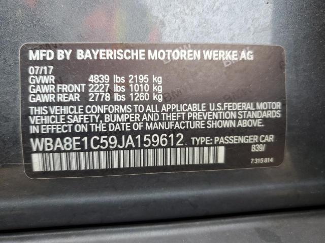 WBA8E1C59JA159612 - 2018 BMW 330E GRAY photo 12