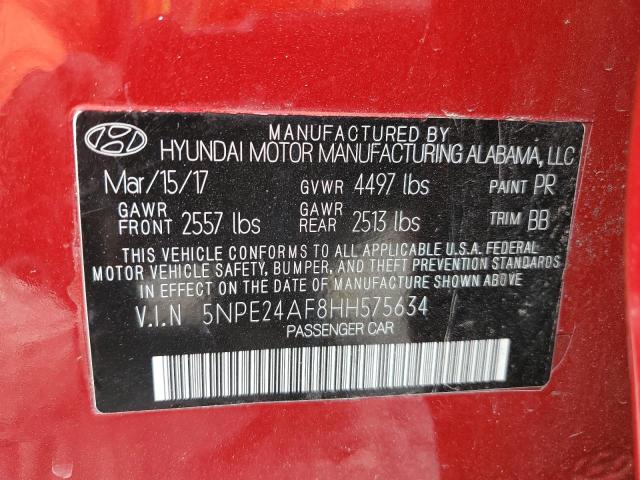 5NPE24AF8HH575634 - 2017 HYUNDAI SONATA SE RED photo 12