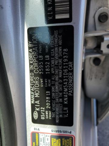 KNADM5A31D6119378 - 2013 KIA RIO LX SILVER photo 13