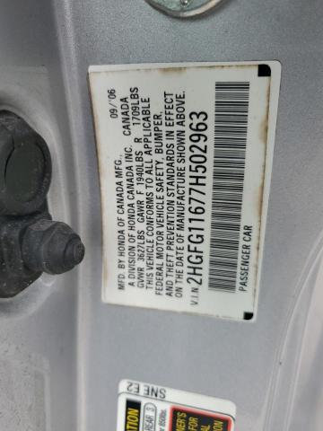 2HGFG11677H502963 - 2007 HONDA CIVIC LX SILVER photo 13