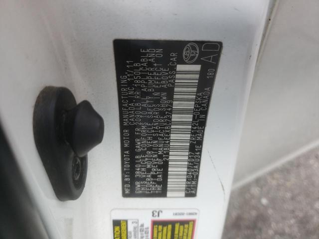 2T1BU4EEXBC737479 - 2011 TOYOTA COROLLA BASE WHITE photo 10