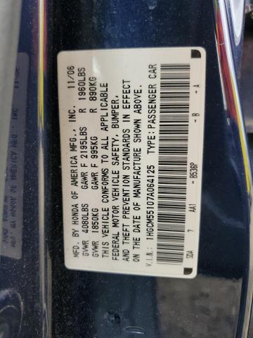 1HGCM55107A064125 - 2007 HONDA ACCORD VALUE BLUE photo 12