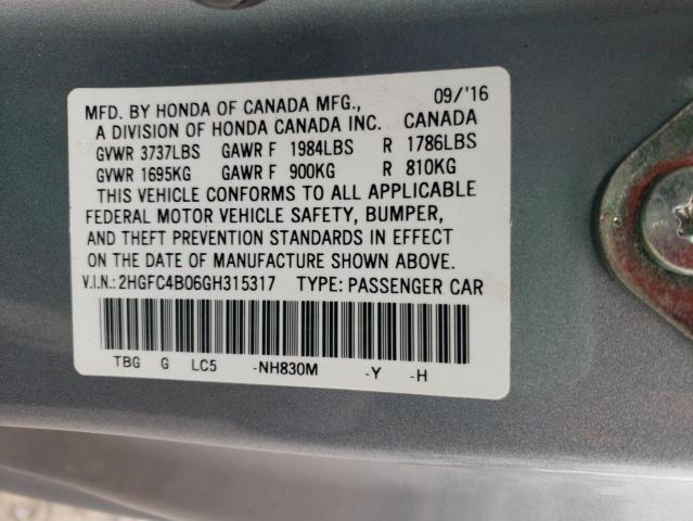 2HGFC4B06GH315317 - 2016 HONDA CIVIC LX SILVER photo 12