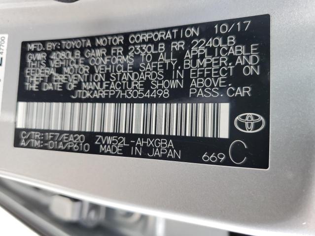 JTDKARFP7H3054498 - 2017 TOYOTA PRIUS PRIM SILVER photo 12