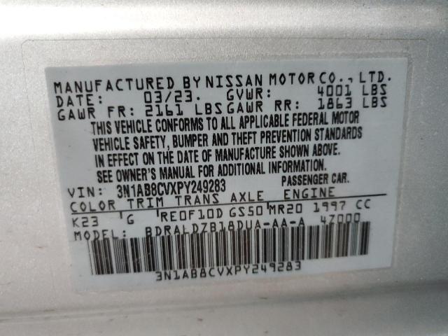 3N1AB8CVXPY249283 - 2023 NISSAN SENTRA SV SILVER photo 12